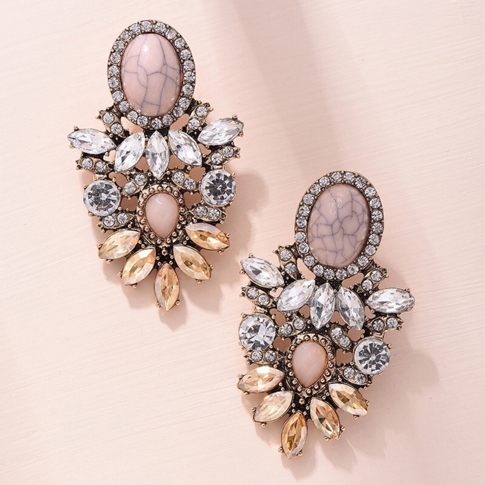 Two tone crystal cluster stud earrings